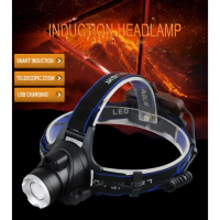 Senter Headlamp 1 LED Cree XM-L T6 Headlamp zoomable headlight Inductive bright head lamp