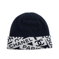 CHANEL 香奈兒 經典雙C品牌LOGO滾邊喀什米爾毛帽 (深藍色)