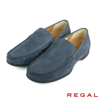 【REGAL】經典素面麂皮低跟懶人休閒鞋 藍色(JZ15-BLU)