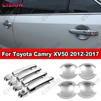 Chrome Exterior Car Door Handle Bowl Bezel Frame Panel Cover Trim ABS Sticker Accessories For Toyota Camry XV50 ACV50 2012-2017