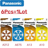 6Pcs Panasonic Original A10/A13/A312/PR41/PR48/PR70/PR536/PR44 Hearing Aid Zinc Air Battery