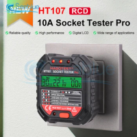 HT107E/B/D Socket Tester Pro Voltage Test RCD 30mA Socket Detector UK EU Plug Ground Zero Line Plug Polarity Phase Check