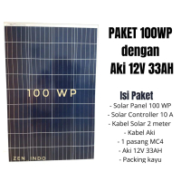 NEW PRODUK Paket Solar Panel 100 WP,  Controller 10 A dan Aki 12v 33 ah termasuk Packing kayu