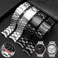 For Seiko Timex Casio Longines Curved End Stainless Steel Strap Men 20mm 22mm High Quality Metal Watchband Watch Chain Bracelet