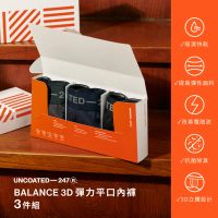 【Uncoated 247】3件組BALANCE 3D彈力平口內褲(3D立體設計增加包覆 無時無刻感受舒適)