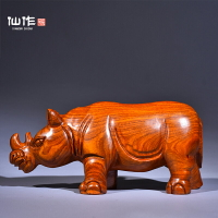 黃花梨木雕犀牛擺件招財非洲犀牛家居客廳電視酒柜裝飾紅木工藝品
