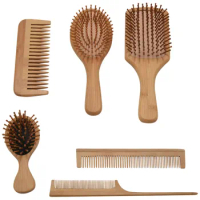 6PC/Set Wood Comb Healthy Paddle Cushion Hair Loss Massage Brush Hairbrush Comb Scalp Hair Care Healthy Bamboo Comb