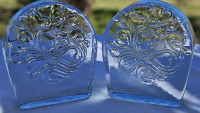 Blenko Glass Twisted Hearts Clear Block Bookends.