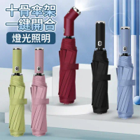 10骨自動雨傘 LED可旋轉照明雨傘 黑膠防曬傘 晴雨傘 摺疊傘 商務傘 遮陽傘 自動傘 UV傘 雨傘
