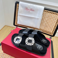 correct logo RV Double Strap Sandals for Women 2023 rv Summer New Square Diamond Square Buckle Rhine