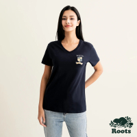 【Roots】Roots 女裝- ESSENTIAL V領短袖T恤(軍藍色)
