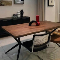 黑鬍桃木餐桌 簡約現代北歐實木 長方形桌椅組合網紅