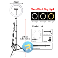 Tripod Handphone 210 CM (2.1M) + Ring Light Led 26CM - Tripod Tiktok - Ring Light - Make Up Vlog - S