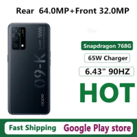 New Oppo K9 5G Cell Phone Dual Sim Fingerprint 6.43" 90HZ Snapdragon 768G Face ID 64.0MP Android 11.0 OTA 65W Charger OTG GPS