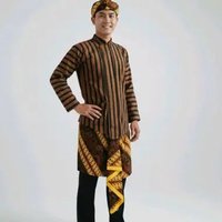 Setelan Baju Surjan Dewasa Pria + Iket batik Coklat + Sembong Tapih Jarik Coklat Setelan size M