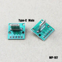 1pcs Test Board Vertical DIP Type C USB Male Connector Interface 2.54mm PCB Converter Adapter Breakout Board Flat Port WP-107