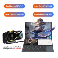 16"+14" Dual Screen Gaming Laptop 64G DDR4 1TB SSD Metal Notebook Computer 10th Gen Intel Core i7 CPU PC Support External GPU