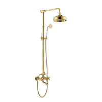 Gold luxury Brass Bathroom shower faucet set Golden High Quality 3 Functions Hot Cold Water Shower faucet 8 inch shower head