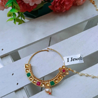beautiful bridal nath Nose ring white pearl chain available for female
