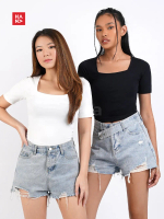 Hana Fashion - Martina Basic Kaos T-Shirt Baju Polos Square Neck Gaya Korea Kaos Wanita Bahan Jersey