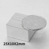 20~100PCS 25X10X2mm block Strong Sheet Rare Earth Magnet 25x10x2mm Rectangular Neodymium Magnets Thickness 2 Magnetic 25*10*2 mm