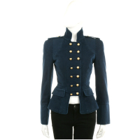 CLASS roberto cavalli 黃銅排釦墊肩復古藍軍裝外套(42號)