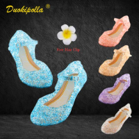 Summer Girls Cinderella Crystal Shoes Cute Jelly Sandals Princess Elsa Shoes Christmas Party PVC Dance Shoes Children High Heels