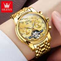 OLEVS 6607 Men Stainless Steel Strap Waterproof Classic Business Wriswatches Skeleton Calendar Clock Automatic Mechanical Watch