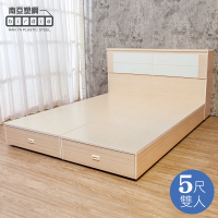 【南亞塑鋼】5尺雙人塑鋼床組(床頭箱+後二抽屜床底-白橡色+白色)