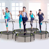 48" Mini Trampoline, 550 LBS Fitness Trampoline With T-Adjustable Handle Bar, Bungees, Stable &amp; Quiet Exercise Rebounder Workout