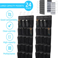 Over The Door Shoe Organizer with 24 Pockets Breathable Large Capacity Hanging Door Shoe Rack Space Saving for Bedroom Bathroom