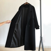 【巴黎精品】毛呢外套長款大衣-黑色寬鬆浴袍款繫帶女外套2款p1at37