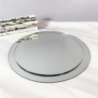 現代簡約歐式輕奢銀色鏡面玻璃圓形托盤擺件樣板房售樓處軟裝飾品