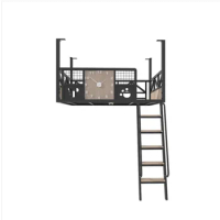 Small apartment loft bed iron wrought space saving loft bed with hammock