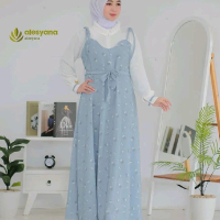 Hagia Overall Dress Motif Bunga Gamis Lebaran 2025 Wanita Panjang Katun
