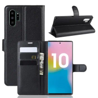 Note10+ Case for Samsung Galaxy Note 10 Pro Cover Wallet Card Stent Book Style Flip Leather black SM N975F Note10 Plus SCV45