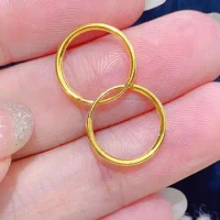 Pure 24K Yellow Gold Earrings Women 999 Gold Round Circle Hoop Earrings