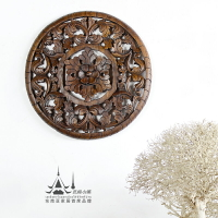 芭提小築 泰國柚木雕刻圓形掛件雕花板 東南亞木雕壁掛 家居裝飾