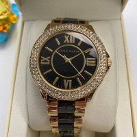 【ANNE KLEIN】ANNE KLEIN安妮克萊恩女錶型號AN00553(黑色錶面金色錶殼黑金精鋼錶帶款)