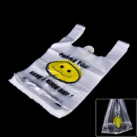 100pcs 3D Supermarket Yellow Lovely Smile White Vest Plastic Carrier Shopping Hand Bag Packaging Bags
