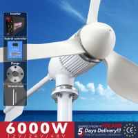 EU Wind Turbine Generators 6000W 4000W Electric Power 6kw 24V 48V Free Energy MPPT/Hybrid Charger Controller Off Grid Inverter