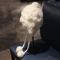 兔毛帽子女冬天韓版加絨護耳保暖包頭毛線帽針織套頭帽珍珠皮草帽1入