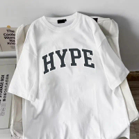 T-shirt Wanita Gaya Amerika | Longgar Oversized | Cetak HYPE | Y2K Casual