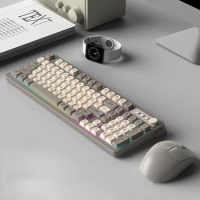 Wireless Mechanical Keyboard and Mouse Suit Bluetooth RGB Hot Plug Dual Mode Mute Female Computer Bluetooth Keyboard and Mouse