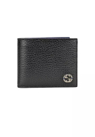 Gucci GUCCI Men's Leather Bifold Wallet With Interlock GG Logo Black/Blue 610464