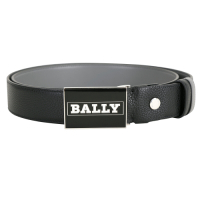 BALLY 配色字母徽標方型釦式雙面用牛皮腰帶(黑色)