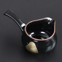 陶福氣 金葉子黑天目側把公道杯 家用金葉子黑陶瓷分茶器茶海公杯