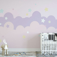 紫色ins壁紙創意北歐風格兒童房墻紙女孩臥室公主粉可愛卡通云朵