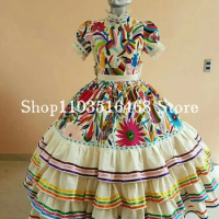 Mexican Mini Quinceanera Dresses 2024 High Neck Embroidered Applique Lace Up Flower Girl Dress Cake Dress Vestidos De Fiesta