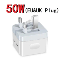Fast Charging 50W 2*25W Dual USB C PD Wall Charger Power Adapter Eu UK AC Travel Plug For Iphone 13 14 15 Samsung xiaomi lg